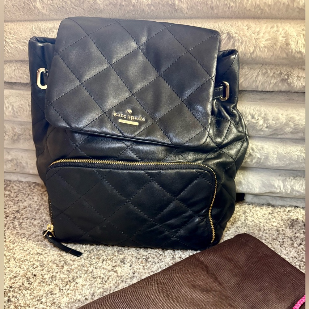 Kate Spade Black Quilted Backpack with Glossy Finish